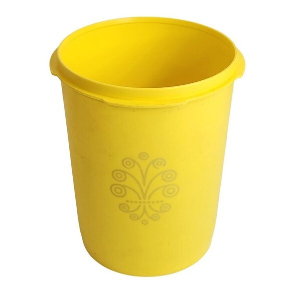 Vintage Tupperware Yellow Canister No Lid Floral Design Made In USA 6" tall 4.5" - Picture 1 of 10